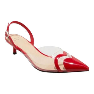Women's A New Day Red Clear Pointed Toe Kitten Heel Slingbacks Size 8
